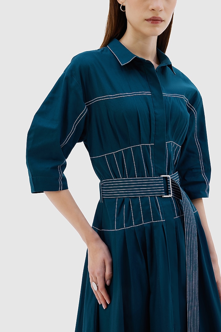 Teal Cotton Poplin Midi Summer Dress by Notebook at Pernia's Pop Up Shop