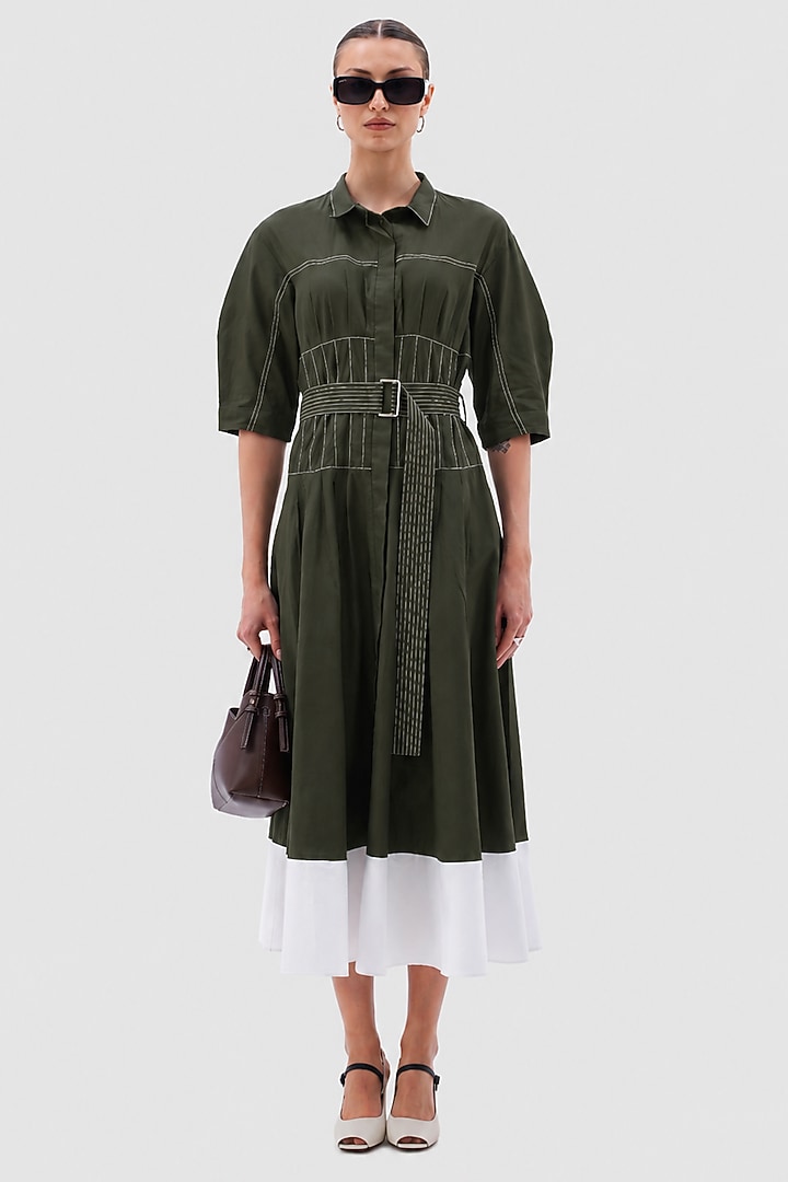 Military Green Cotton Poplin Midi Summer Dress by Notebook at Pernia's Pop Up Shop