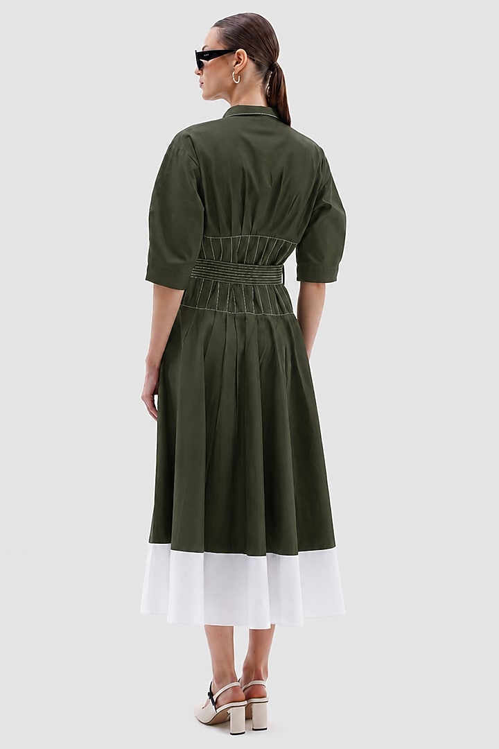 Military Green Cotton Poplin Midi Summer Dress by Notebook at Pernia's Pop Up Shop