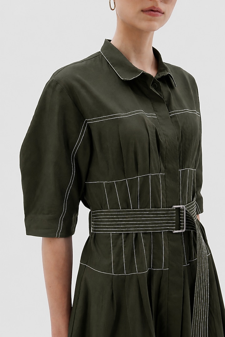Military Green Cotton Poplin Midi Summer Dress by Notebook at Pernia's Pop Up Shop