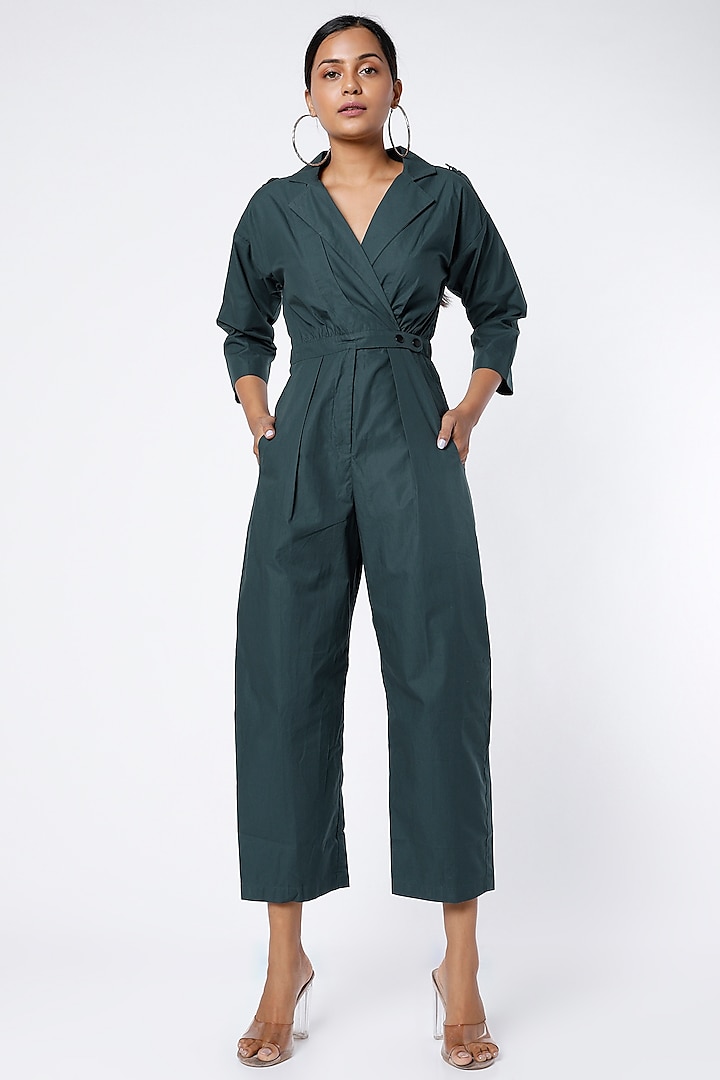 Teal Cotton Twill Jumpsuit by Notebook