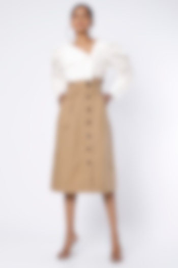 Ivory & Beige Cotton Poplin Summer Dress by Notebook at Pernia's Pop Up Shop