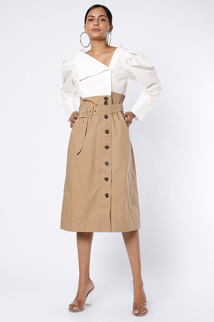 Ivory & Beige Cotton Poplin Summer Dress by Notebook at Pernia's Pop Up Shop