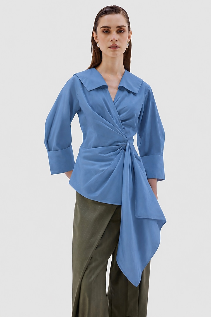 Blue Cotton Poplin Shirt by Notebook at Pernia's Pop Up Shop