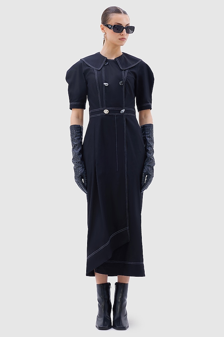 Black Cotton Poplin Midi Summer Dress by Notebook at Pernia's Pop Up Shop