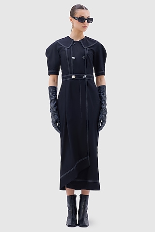 Black Cotton Poplin Midi Dress by Notebook