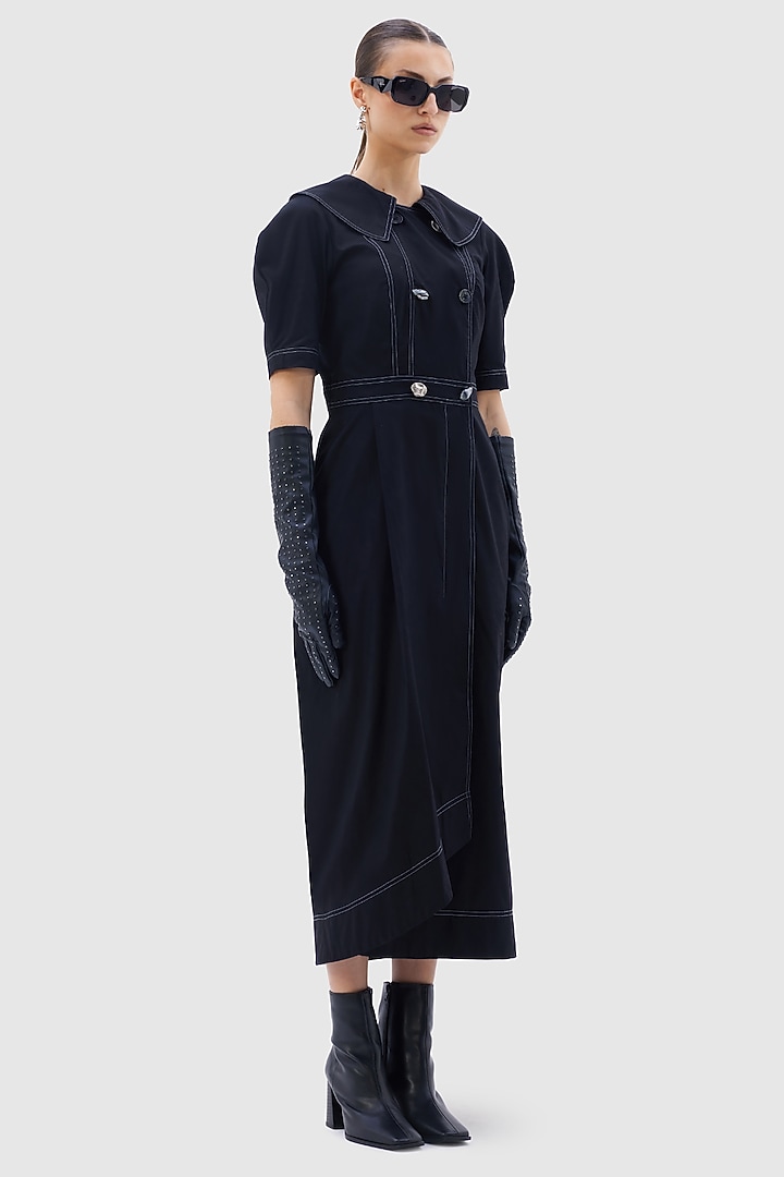 Black Cotton Poplin Midi Summer Dress by Notebook at Pernia's Pop Up Shop