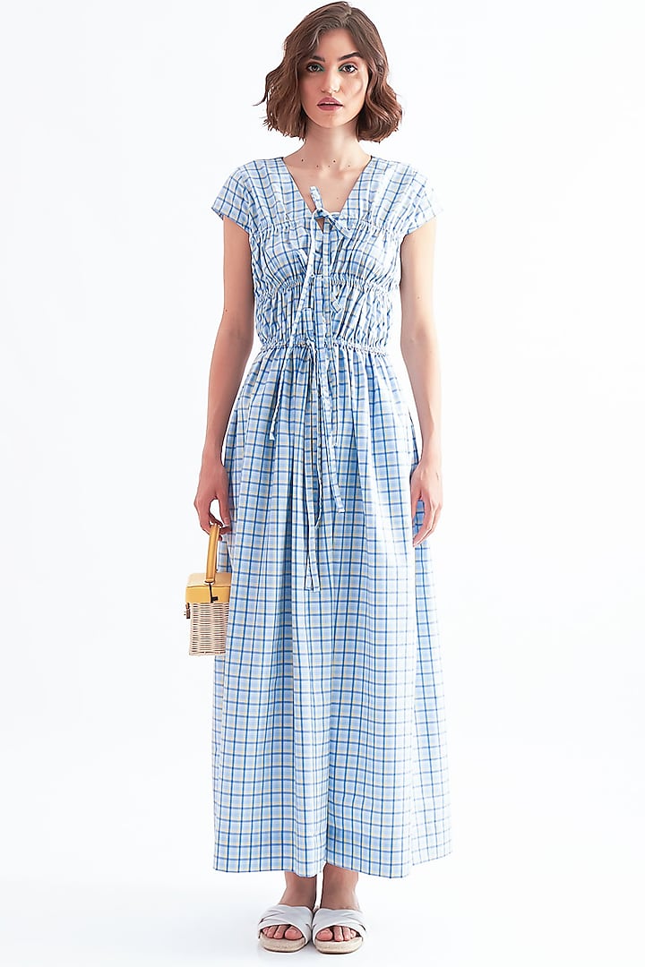 Cloudy Blue Checkered Maxi Dress by Notebook