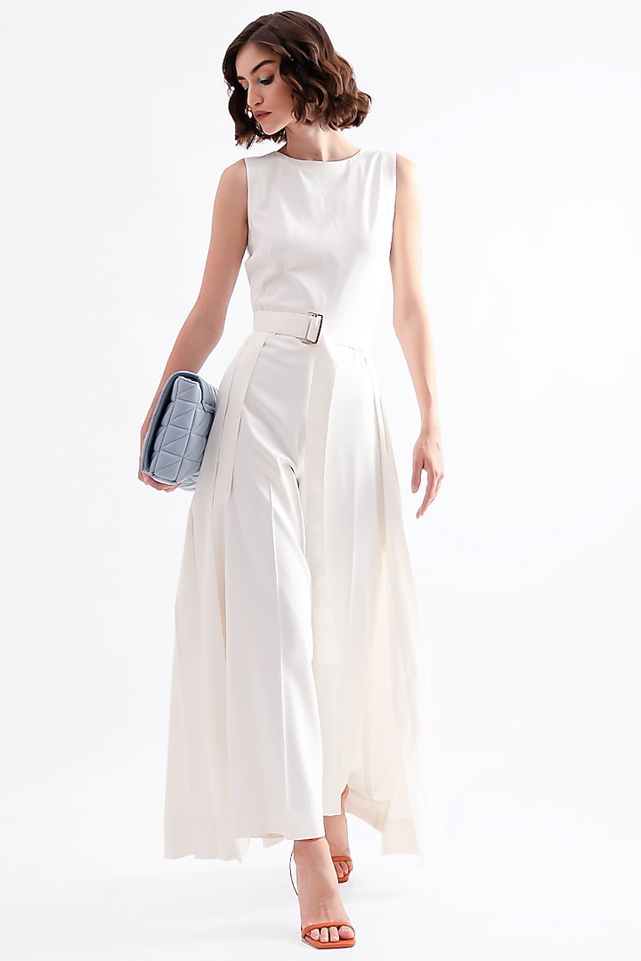 White Polyester Jumpsuit by Notebook