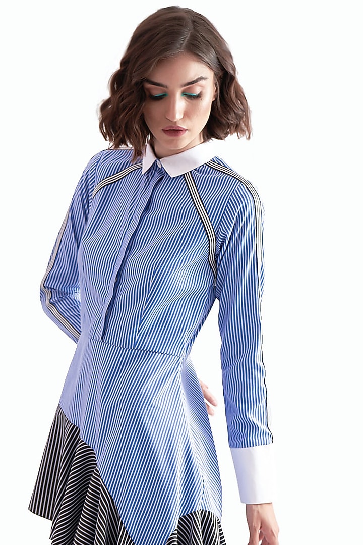 Blue Cotton Striped Shirt Dress by Notebook at Pernia's Pop Up Shop