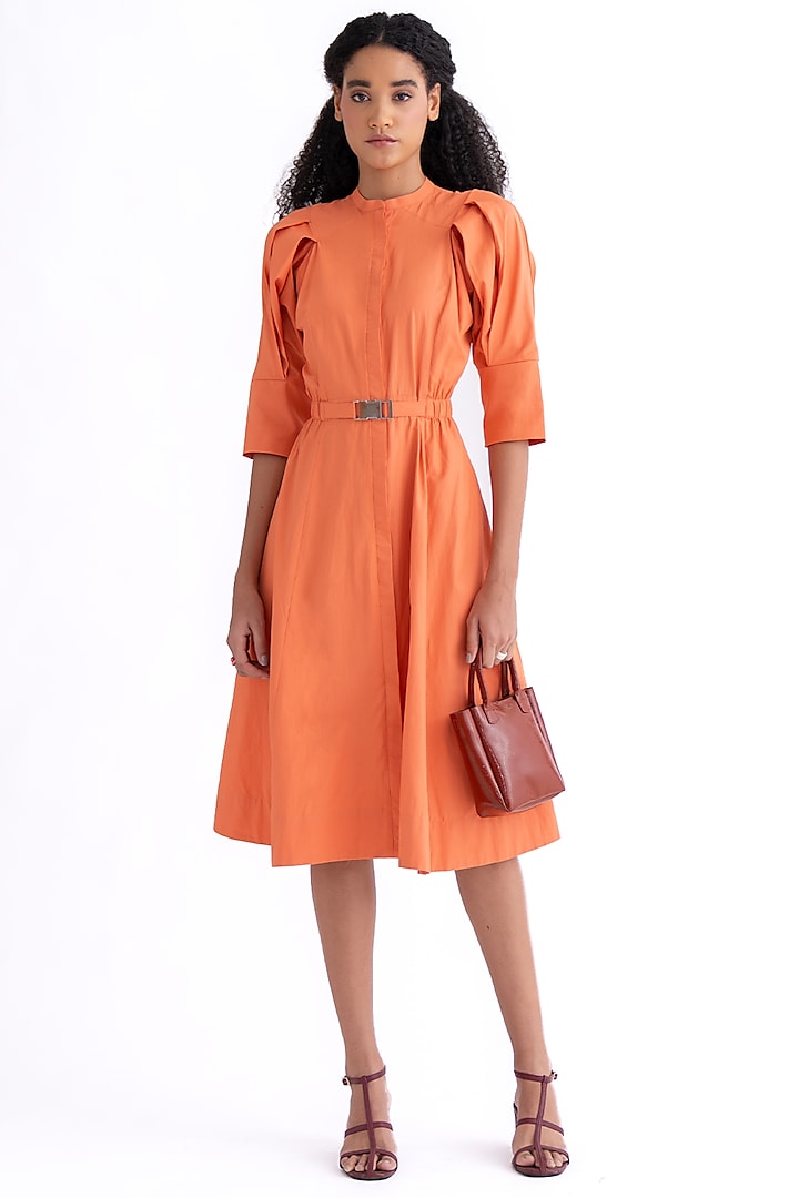 Coral Orange Cotton Poplin Shirt Dress by Notebook
