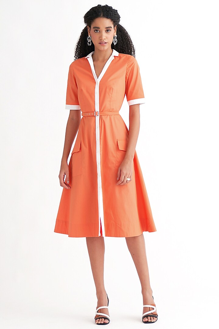 Coral Orange Cotton Poplin Dress by Notebook