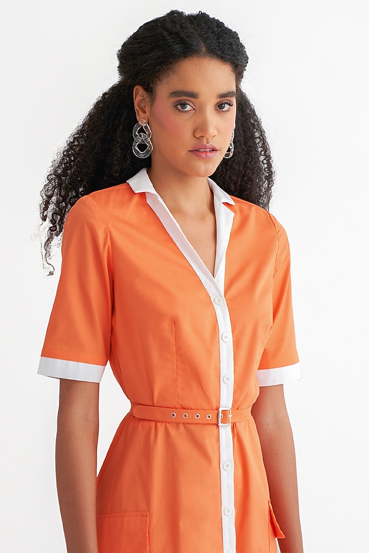 Coral Orange Cotton Poplin Summer Dress by Notebook at Pernia's Pop Up Shop