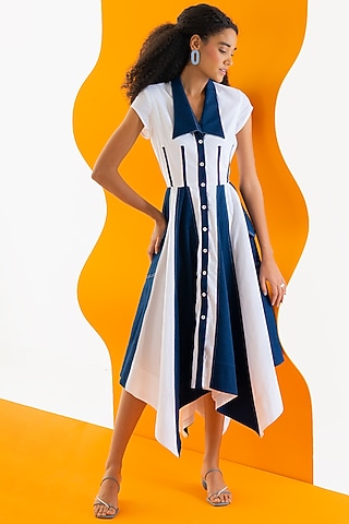 White & Navy Denim Dress by Notebook