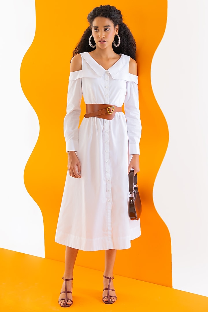 White Cotton Poplin Shirt Dress by Notebook