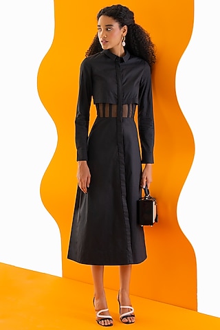 Black Cotton Poplin Dress by Notebook