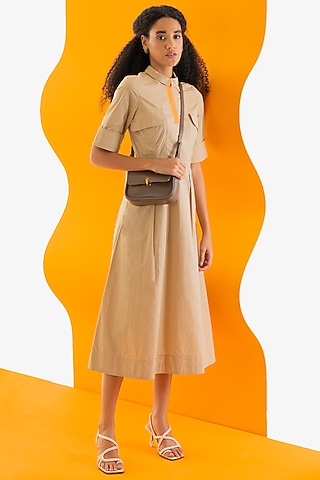 Beige Cotton Poplin Dress by Notebook