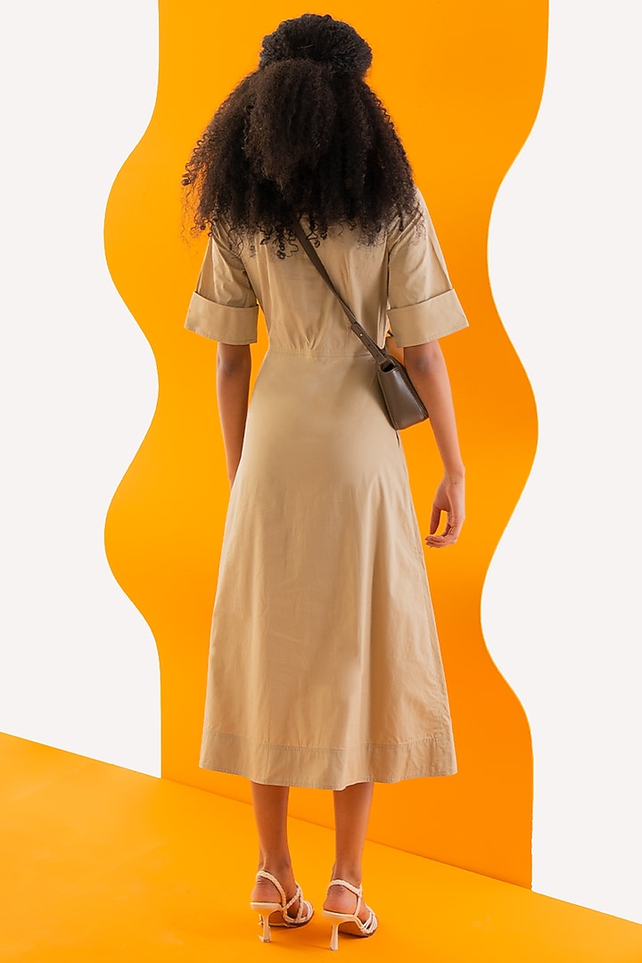 Beige Cotton Poplin Summer Dress by Notebook at Pernia's Pop Up Shop