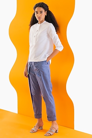 Stone Grey Cotton Poplin Trouser Pants by Notebook