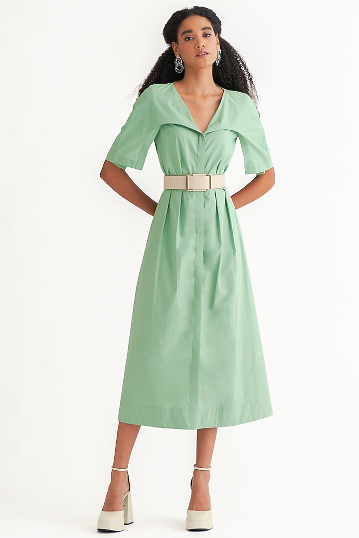 Sage Green Cotton Poplin Shirt Dress by Notebook
