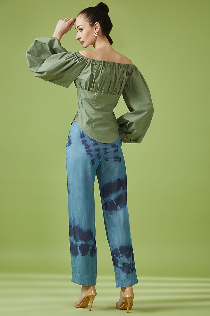 Olive Poplin & Cotton Hand Embroidered Corset Top by NOTRE AME at Pernia's Pop Up Shop