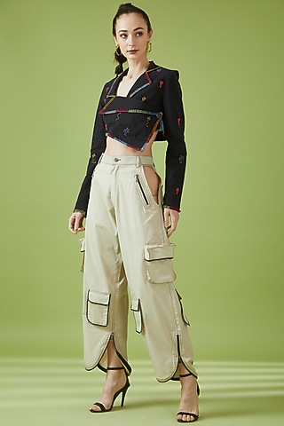 Beige Cotton & Polyamide Cargo Pants by NOTRE AME