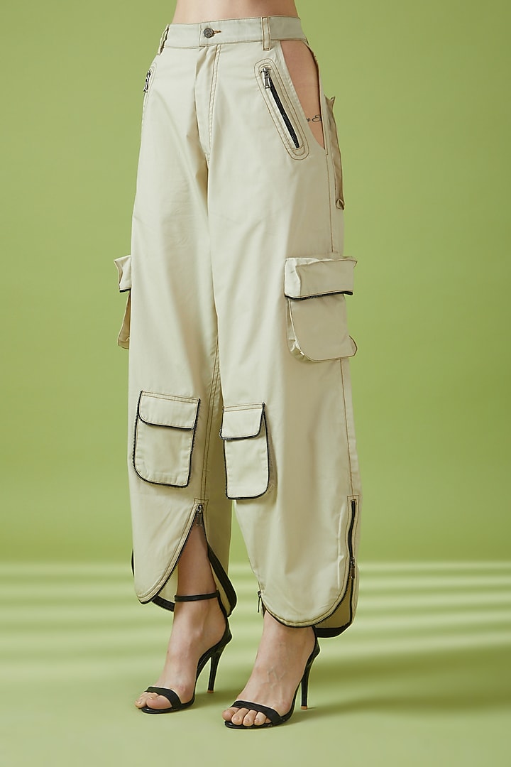 Beige Cotton & Polyamide Cargo Pants by NOTRE AME at Pernia's Pop Up Shop