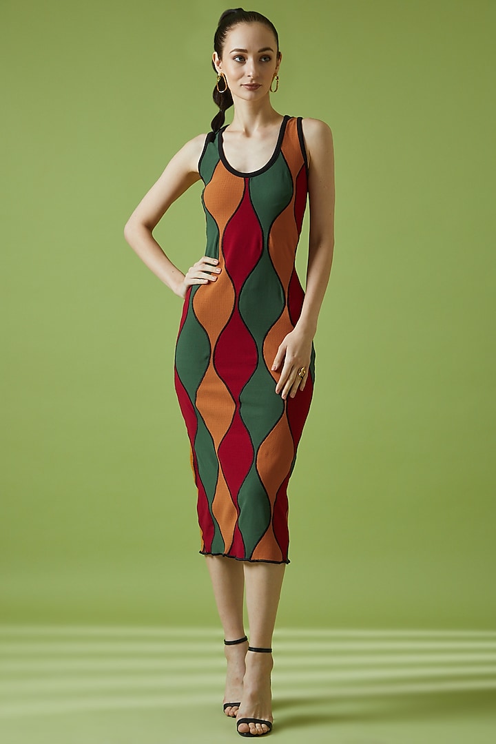 Multi-Colored Polyester & Elastane Midi Dress by NOTRE AME