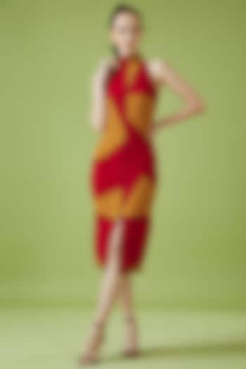 Red & Mustard Polyester Embroidered Midi Summer Dress by NOTRE AME at Pernia's Pop Up Shop