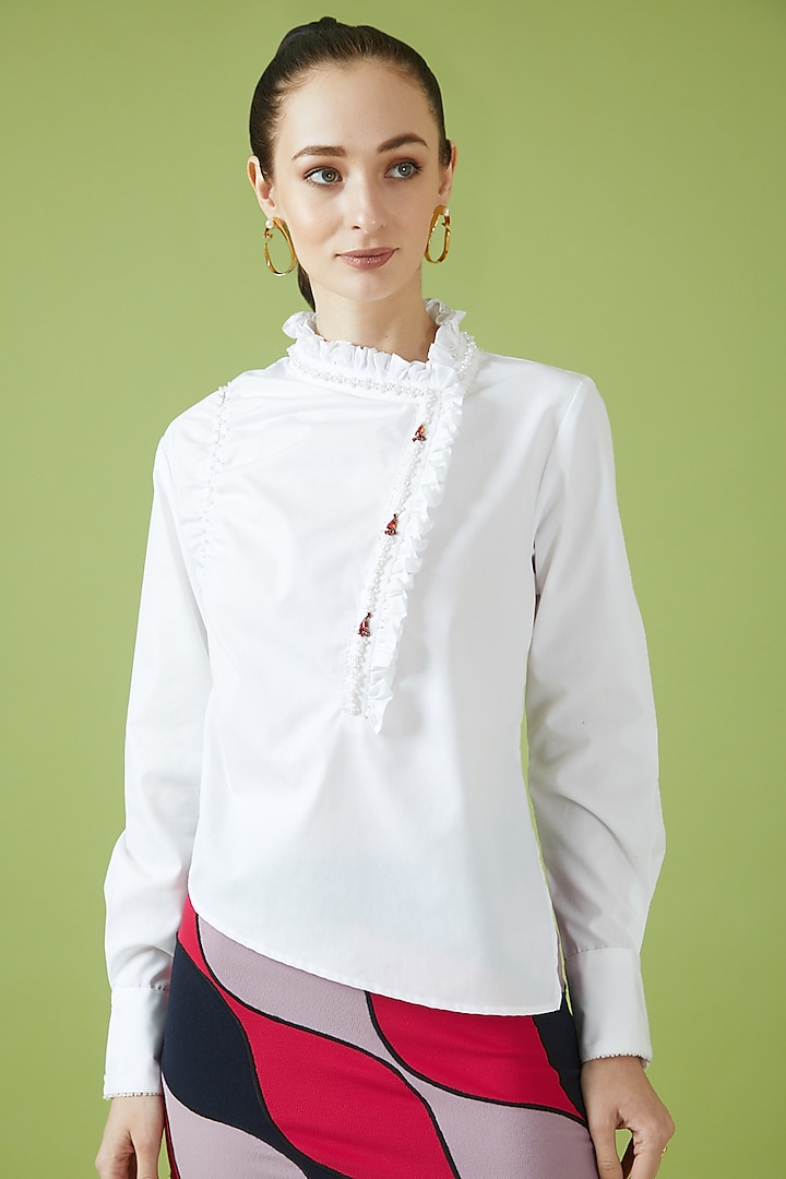 White Cotton Embroidered Top by NOTRE AME