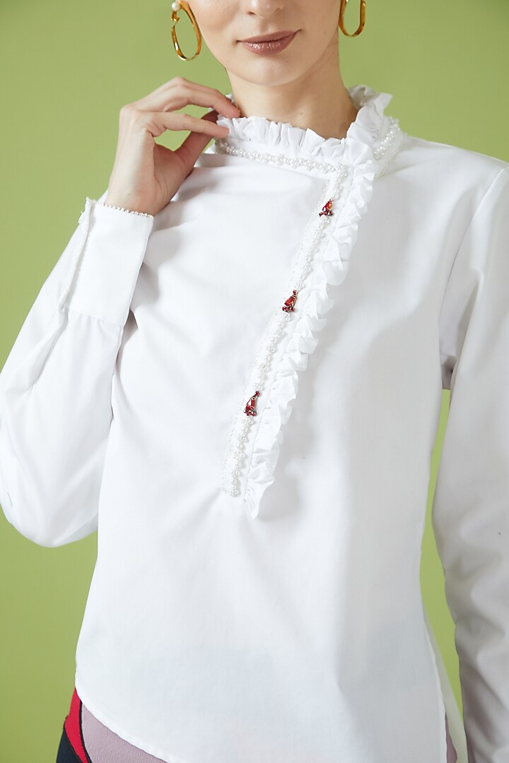 White Cotton Embroidered Top by NOTRE AME at Pernia's Pop Up Shop