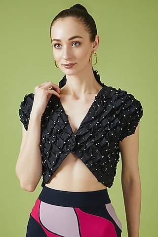 Black Cotton Hand Embroidered Top by NOTRE AME
