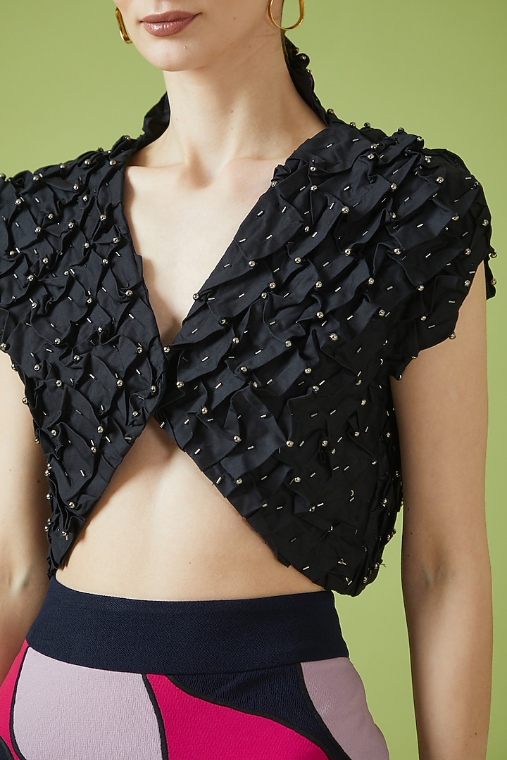 Black Cotton Hand Embroidered Top by NOTRE AME at Pernia's Pop Up Shop