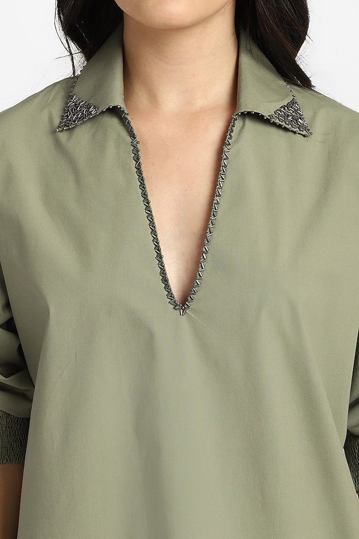 Green Cotton Hand Embroidered Tunic by NOTRE AME at Pernia's Pop Up Shop