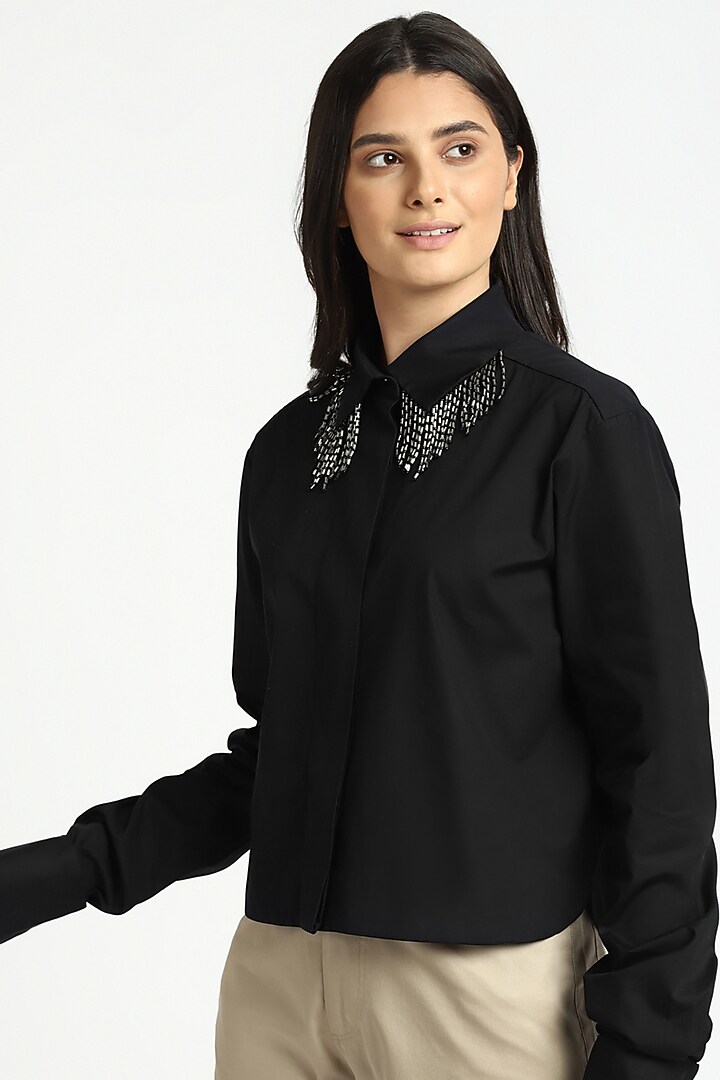 Black Cotton Shirt by NOTRE AME at Pernia's Pop Up Shop