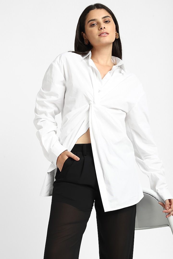 White Cotton Front Knot Shirt by NOTRE AME