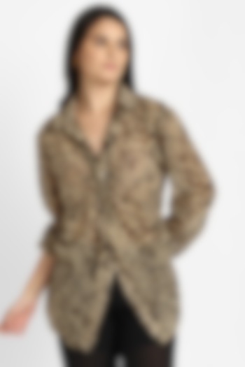 Multi-Colored Georgette Leopard Printed Front Knot Shirt by NOTRE AME
