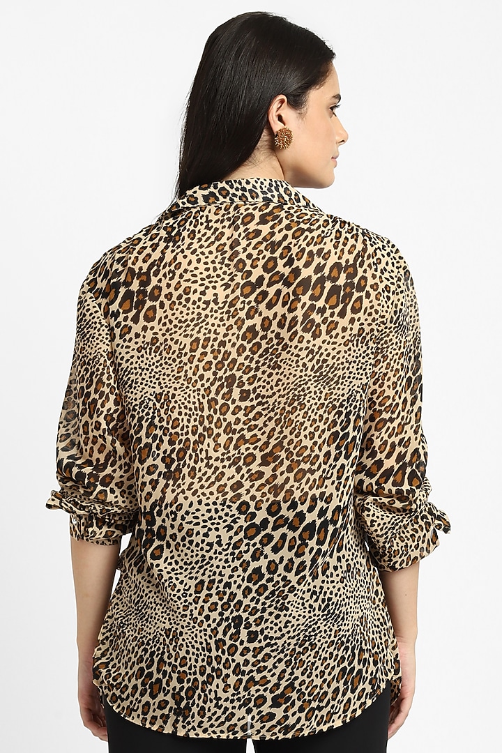Multi-Colored Georgette Leopard Printed Front Knot Shirt by NOTRE AME at Pernia's Pop Up Shop