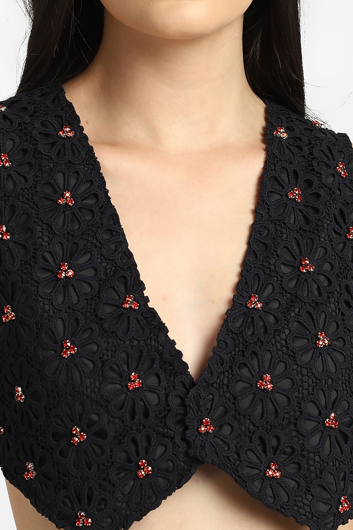 Black Cotton Hand Embroidered Waistcoat Cropped Top by NOTRE AME at Pernia's Pop Up Shop