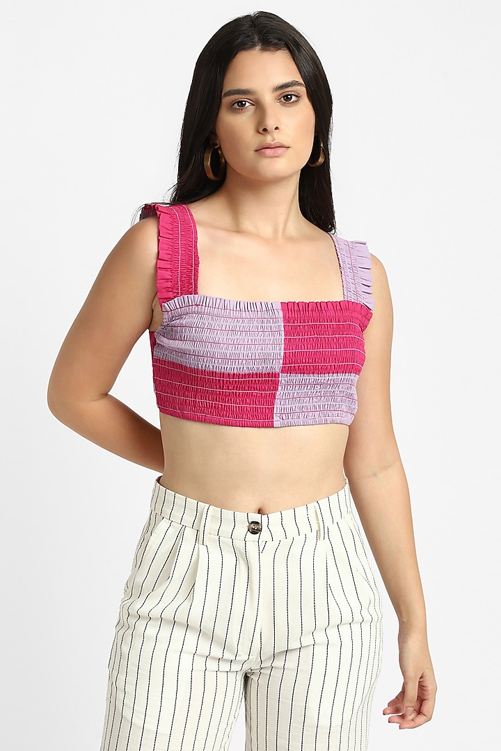 Pink & Lilac Cotton Smocked Cropped Top by NOTRE AME