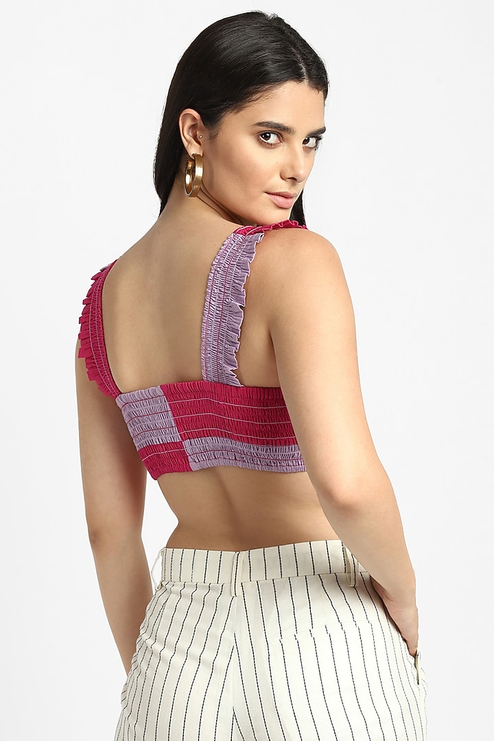 Pink & Lilac Cotton Smocked Cropped Top by NOTRE AME at Pernia's Pop Up Shop