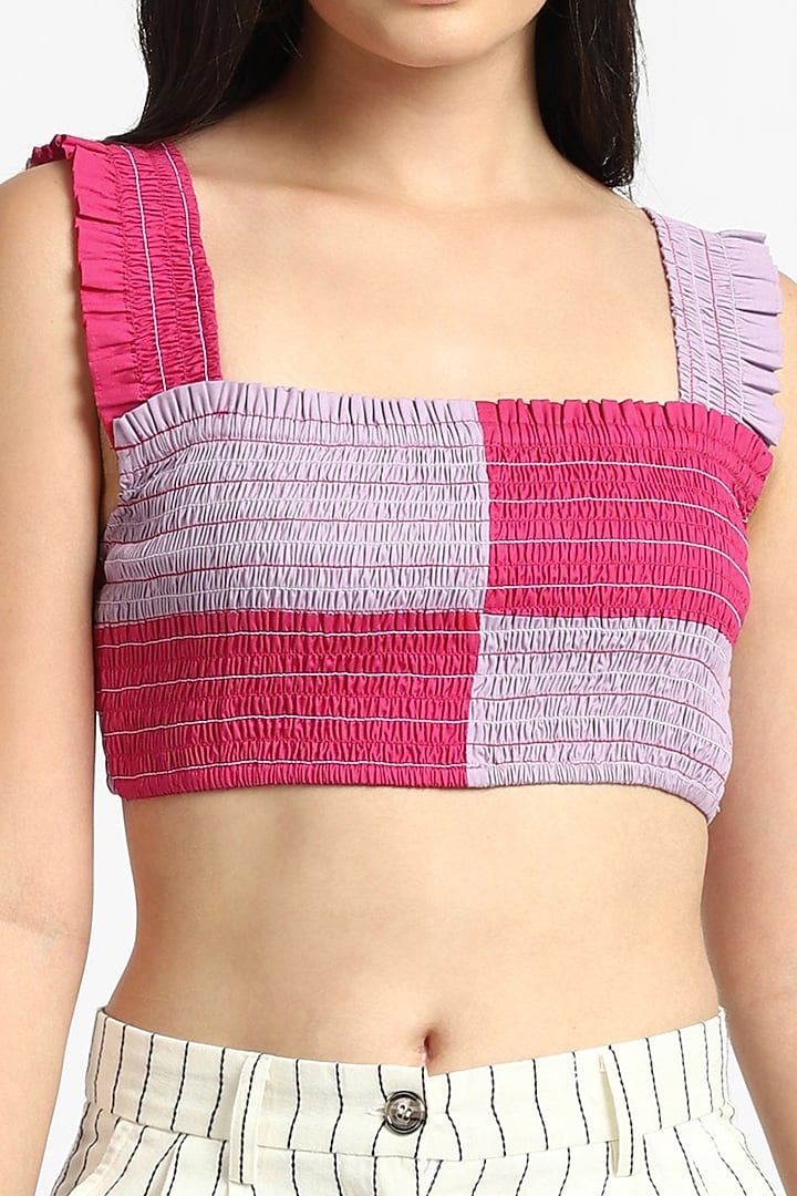 Pink & Lilac Cotton Smocked Cropped Top by NOTRE AME at Pernia's Pop Up Shop
