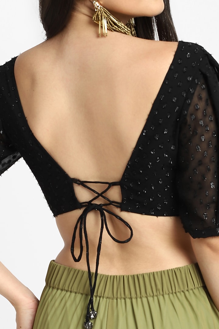 Black Chiffon Plumete Cropped Top by NOTRE AME at Pernia's Pop Up Shop