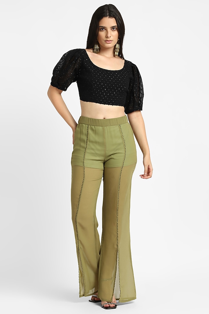 Black Chiffon Plumete Cropped Top by NOTRE AME at Pernia's Pop Up Shop