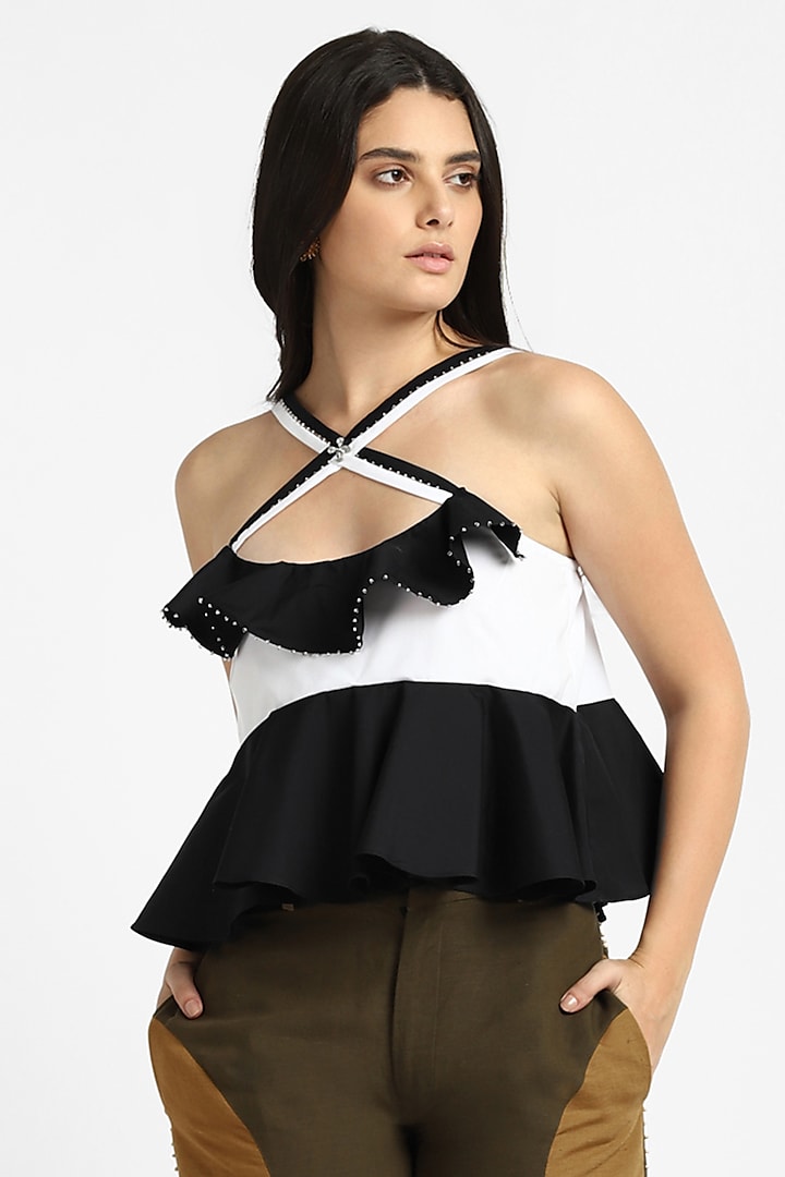 Black & White Cotton Ruffled Top by NOTRE AME