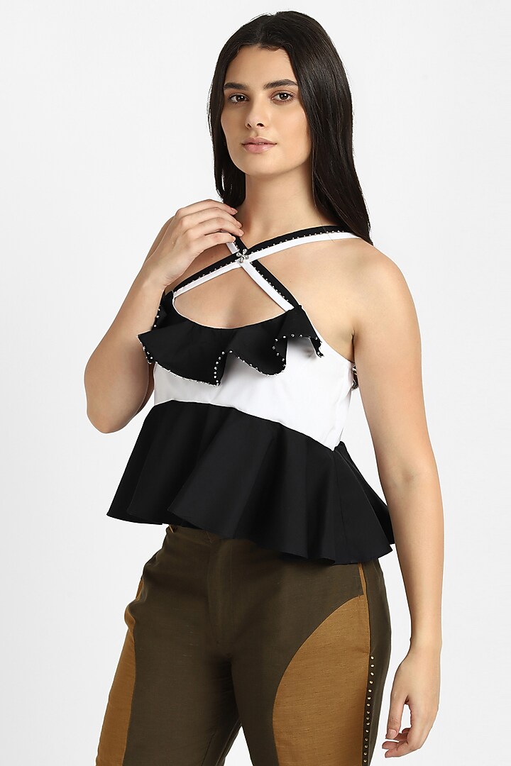 Black & White Cotton Ruffled Top by NOTRE AME at Pernia's Pop Up Shop