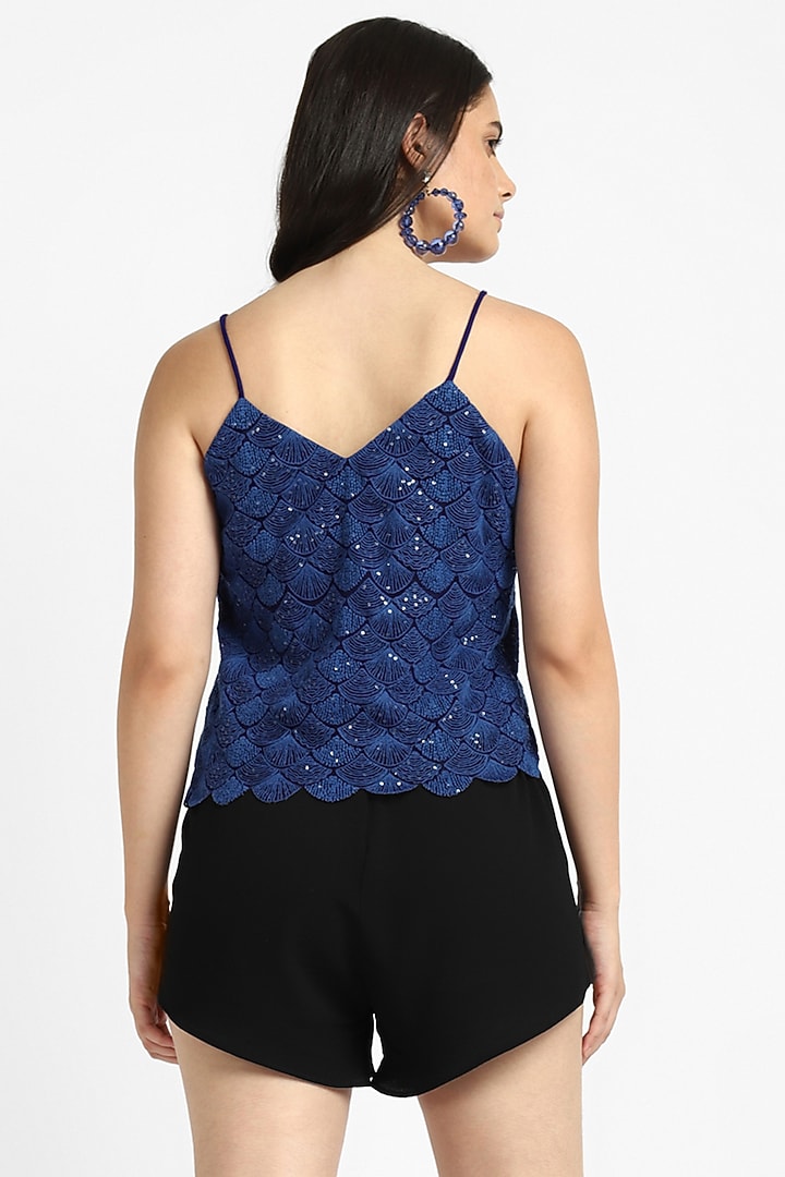 Blue Mesh Sequin Embroidered Cami Top by NOTRE AME at Pernia's Pop Up Shop