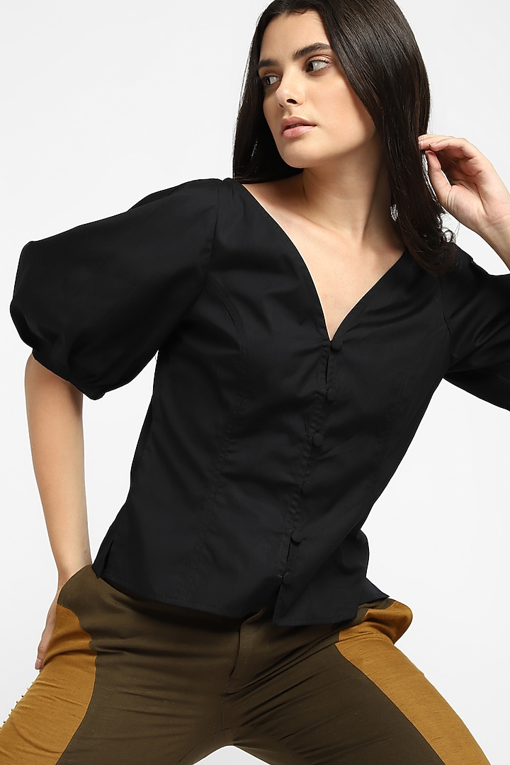 Black Cotton Top by NOTRE AME at Pernia's Pop Up Shop