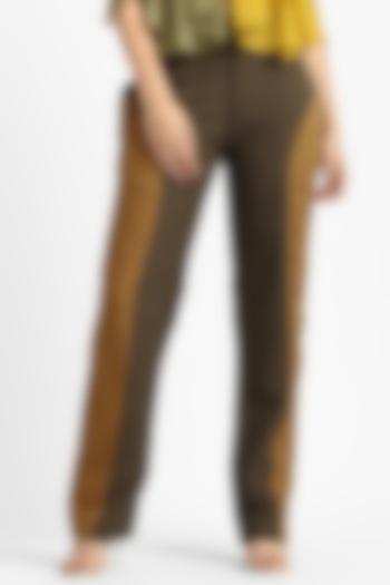 Olive Green & Yellow Linen Pants by NOTRE AME