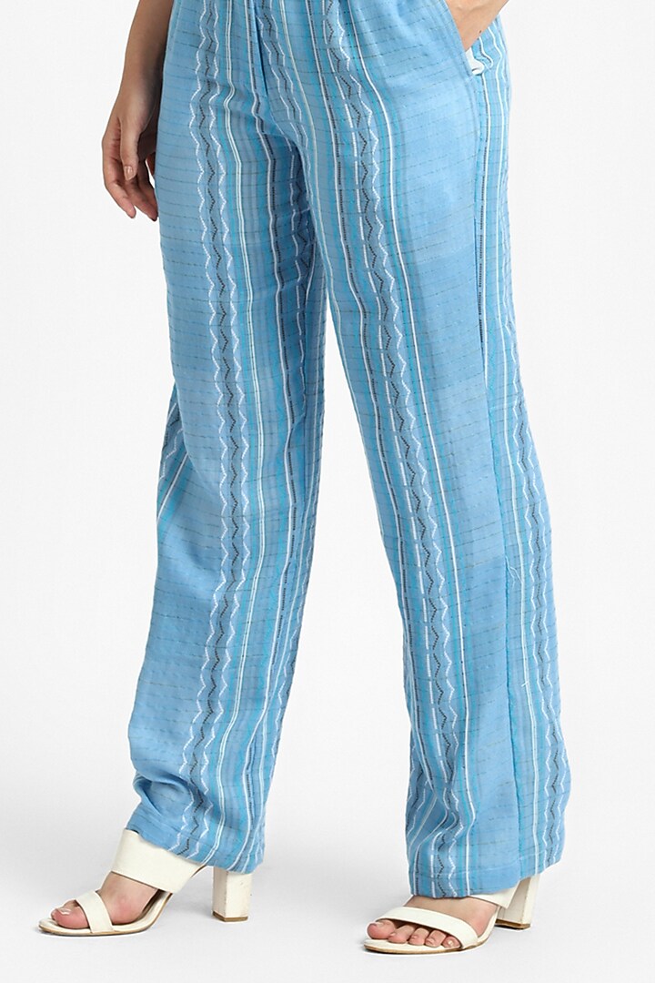 Blue Cotton Jacquard Striped Jumpsuit by NOTRE AME at Pernia's Pop Up Shop